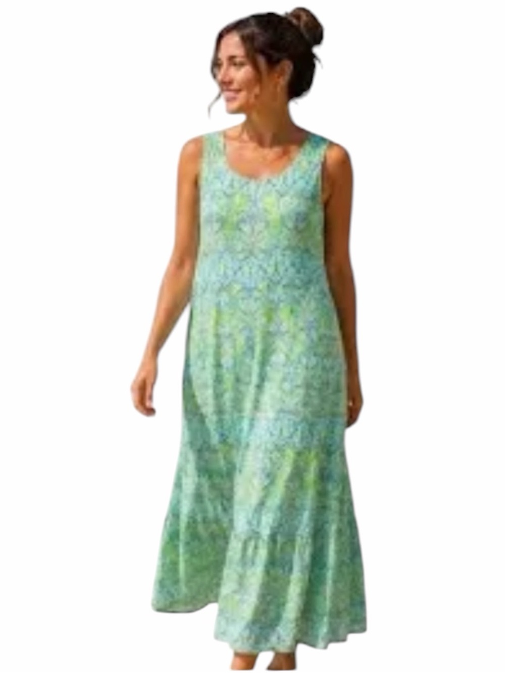 J. Jill Green Women’s Green/Teal Paisley-Print Sleeveless Maxi Dress Size Med